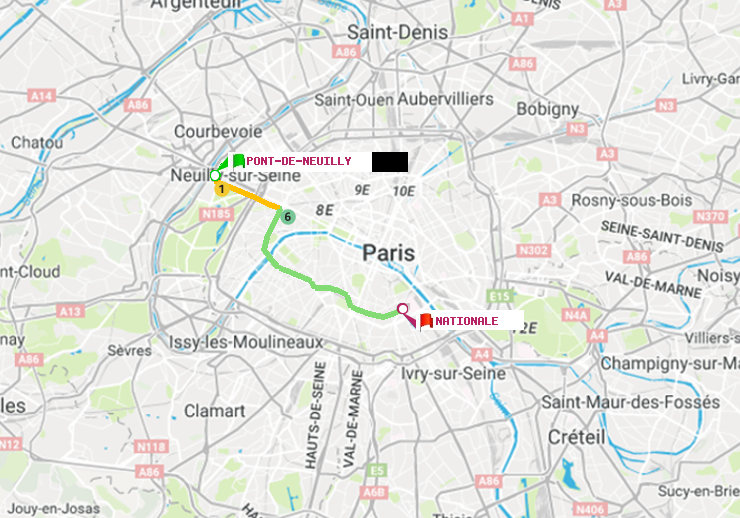 plan itinéraire ratp de Pont de Neuilly à Nationale