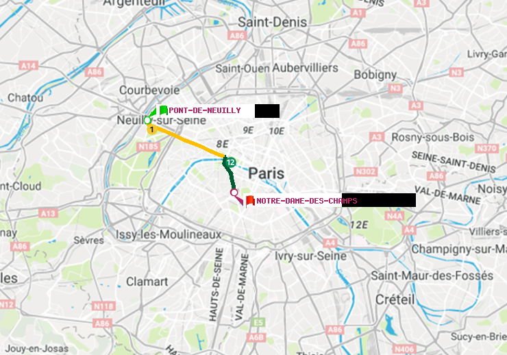 plan itinéraire ratp de Pont de Neuilly à Notre-Dame des Champs