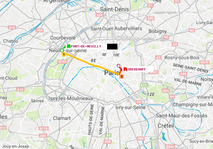 plan itinéraire ratp de Pont de Neuilly à Oberkampf