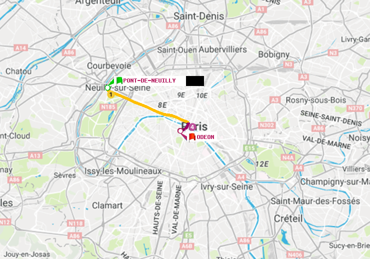 plan itinéraire ratp de Pont de Neuilly à Odéon