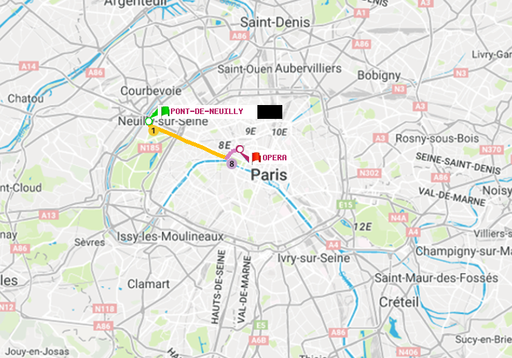 plan itinéraire ratp de Pont de Neuilly à Opéra