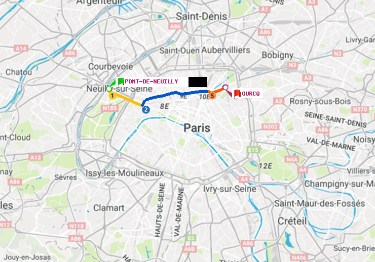 plan itinéraire ratp de Pont de Neuilly à Ourcq