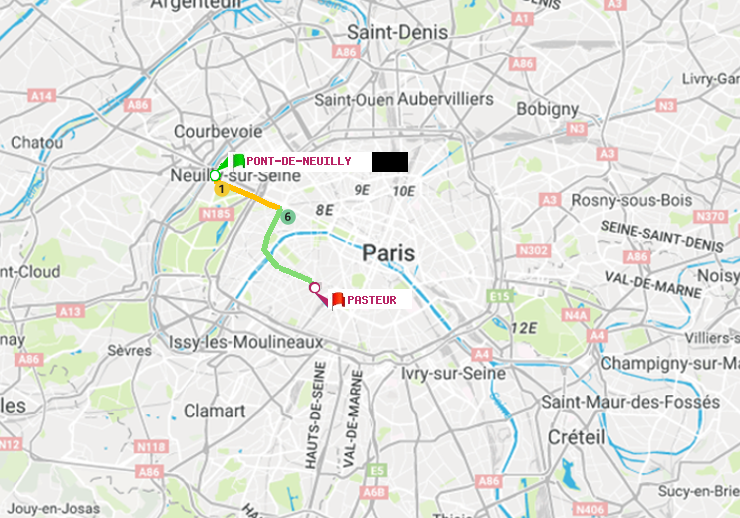 plan itinéraire ratp de Pont de Neuilly à Pasteur