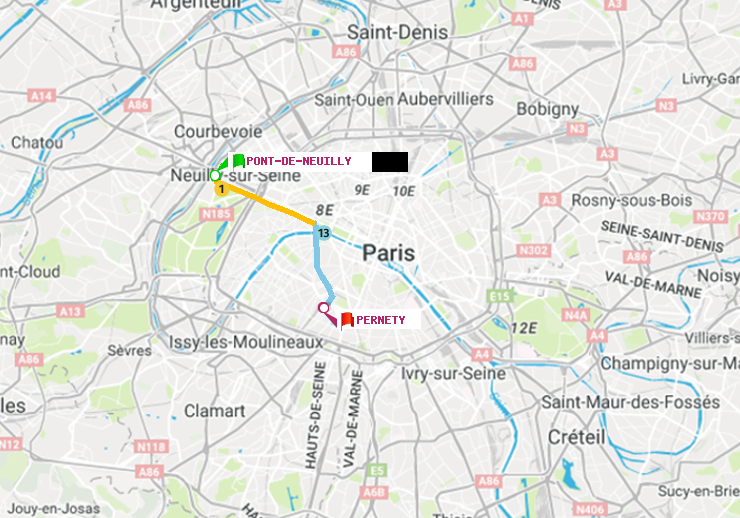 plan itinéraire ratp de Pont de Neuilly à Pernety