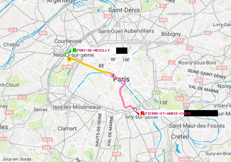plan itinéraire ratp de Pont de Neuilly à Pierre et Marie Curie