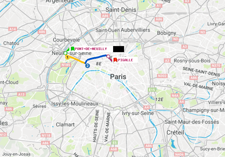 plan itinéraire ratp de Pont de Neuilly à Pigalle
