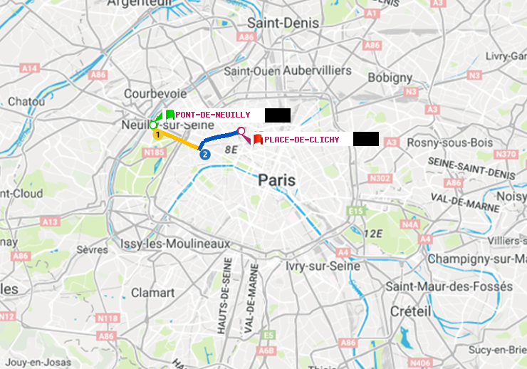 plan itinéraire ratp de Pont de Neuilly à Place de Clichy
