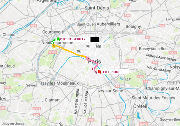 plan itinéraire ratp de Pont de Neuilly à Place Monge (Jardin des Plantes)