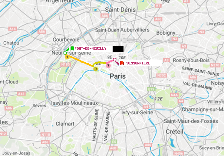 plan itinéraire ratp de Pont de Neuilly à Poissonnière