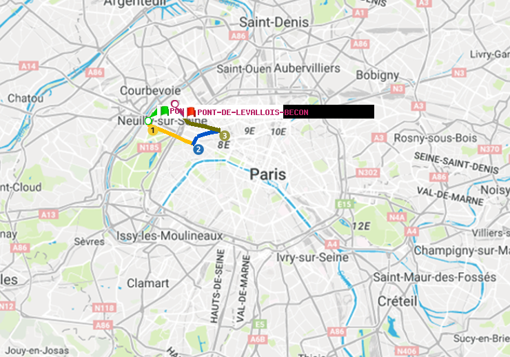 plan itinéraire ratp de Pont de Neuilly à Pont de Levallois-Bécon