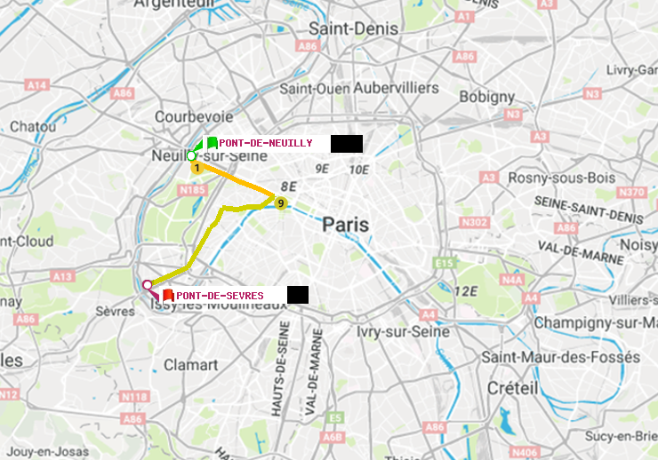 plan itinéraire ratp de Pont de Neuilly à Pont de Sèvres