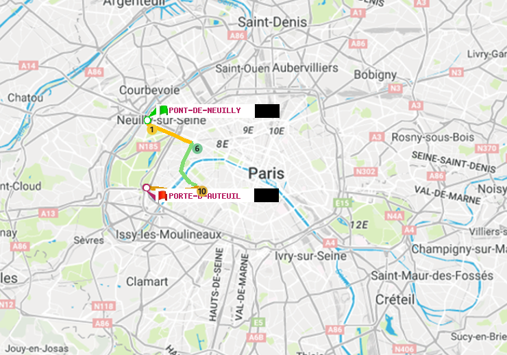 plan itinéraire ratp de Pont de Neuilly à Porte d