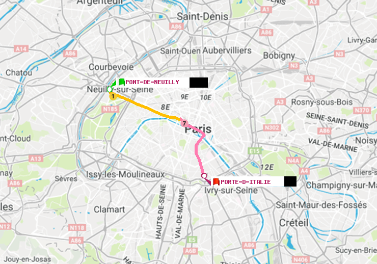 plan itinéraire ratp de Pont de Neuilly à Porte d