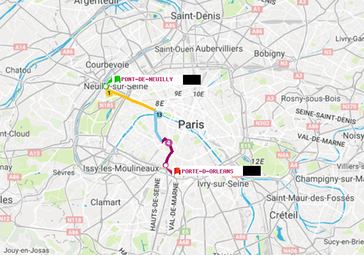 plan itinéraire ratp de Pont de Neuilly à Porte d