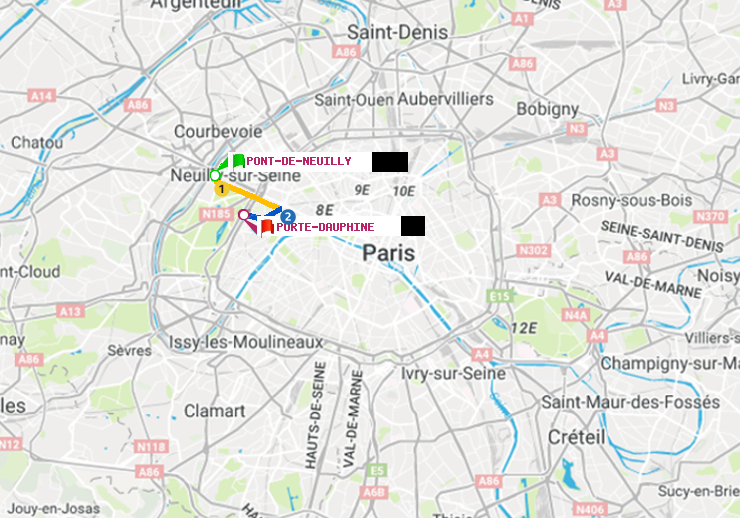plan itinéraire ratp de Pont de Neuilly à Porte Dauphine (Maréchal de Lattre de Tassigny)