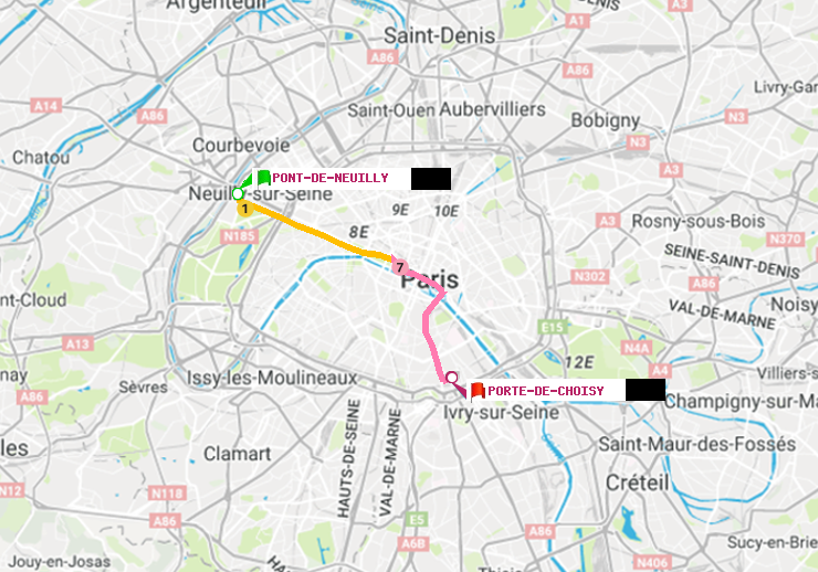 plan itinéraire ratp de Pont de Neuilly à Porte de Choisy