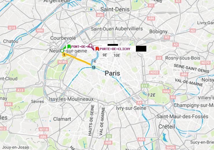 plan itinéraire ratp de Pont de Neuilly à Porte de Clichy