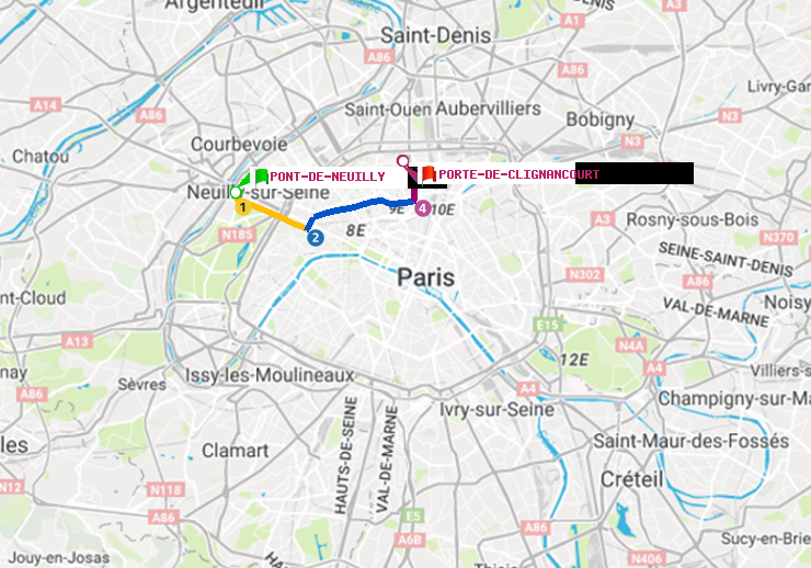 plan itinéraire ratp de Pont de Neuilly à Porte de Clignancourt