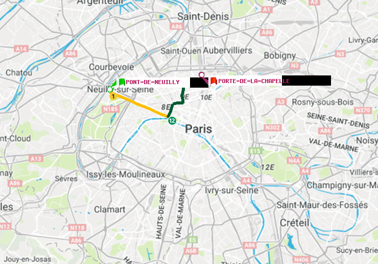 plan itinéraire ratp de Pont de Neuilly à Porte de la Chapelle