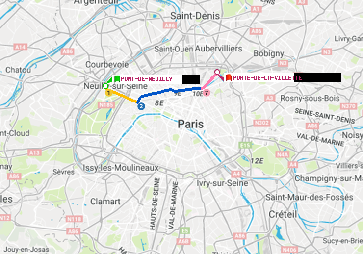 plan itinéraire ratp de Pont de Neuilly à Porte de la Villette