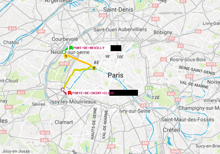 plan itinéraire ratp de Pont de Neuilly à Porte de Saint-Cloud