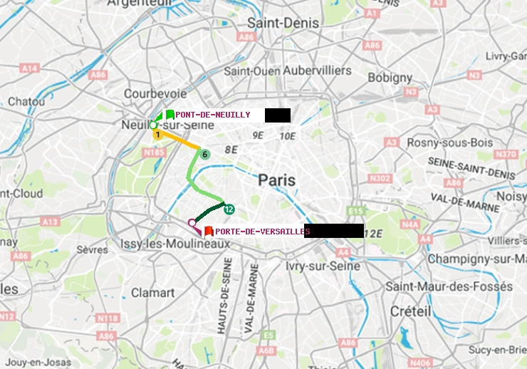 plan itinéraire ratp de Pont de Neuilly à Porte de Versailles