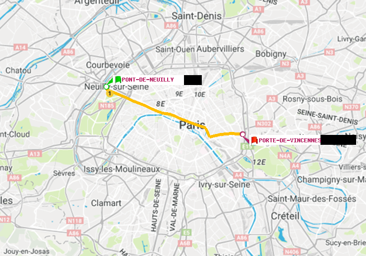 plan itinéraire ratp de Pont de Neuilly à Porte de Vincennes