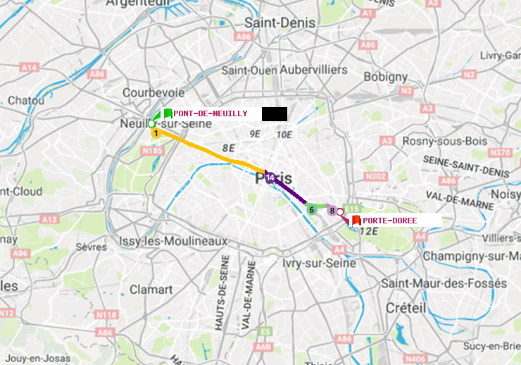 plan itinéraire ratp de Pont de Neuilly à Porte Dorée