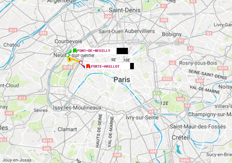 plan itinéraire ratp de Pont de Neuilly à Porte Maillot