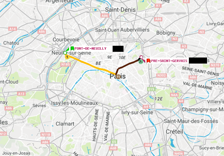 plan itinéraire ratp de Pont de Neuilly à Pré-Saint-Gervais