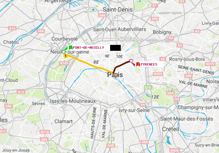 plan itinéraire ratp de Pont de Neuilly à Pyrenees