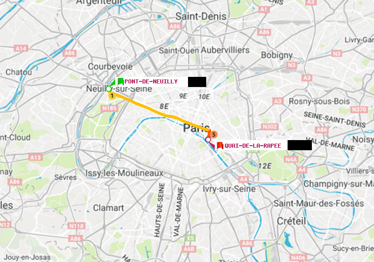 plan itinéraire ratp de Pont de Neuilly à Quai de la Rapée