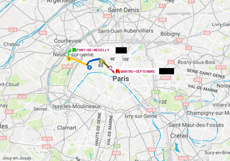 plan itinéraire ratp de Pont de Neuilly à Quatre Septembre