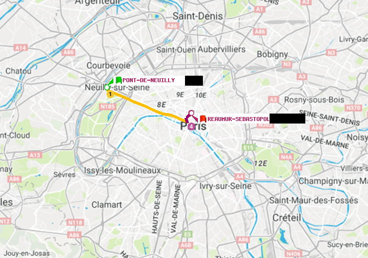 plan itinéraire ratp de Pont de Neuilly à Réaumur-Sébastopol