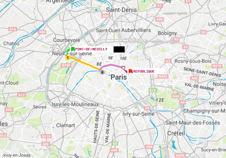 plan itinéraire ratp de Pont de Neuilly à République