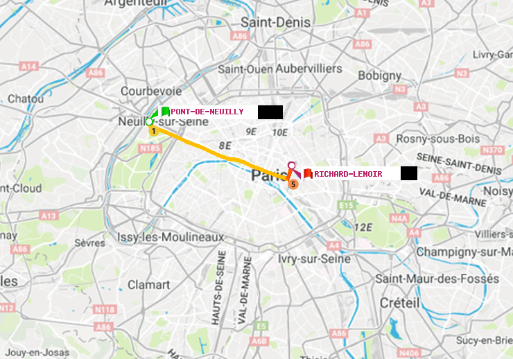 plan itinéraire ratp de Pont de Neuilly à Richard-Lenoir