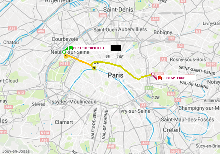plan itinéraire ratp de Pont de Neuilly à Robespierre