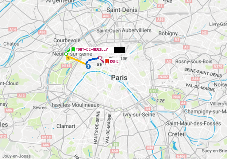 plan itinéraire ratp de Pont de Neuilly à Rome