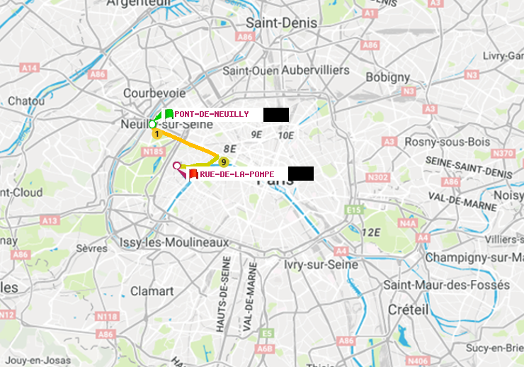 plan itinéraire ratp de Pont de Neuilly à Rue de la Pompe (Avenue Georges Mandel)