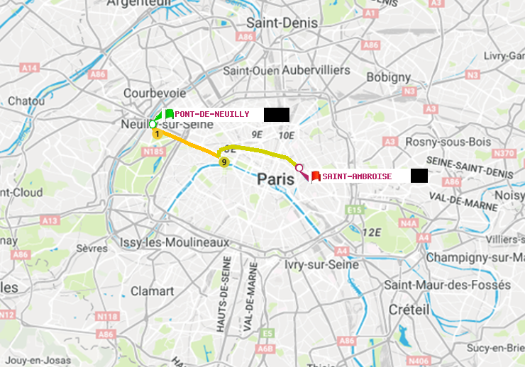 plan itinéraire ratp de Pont de Neuilly à Saint-Ambroise
