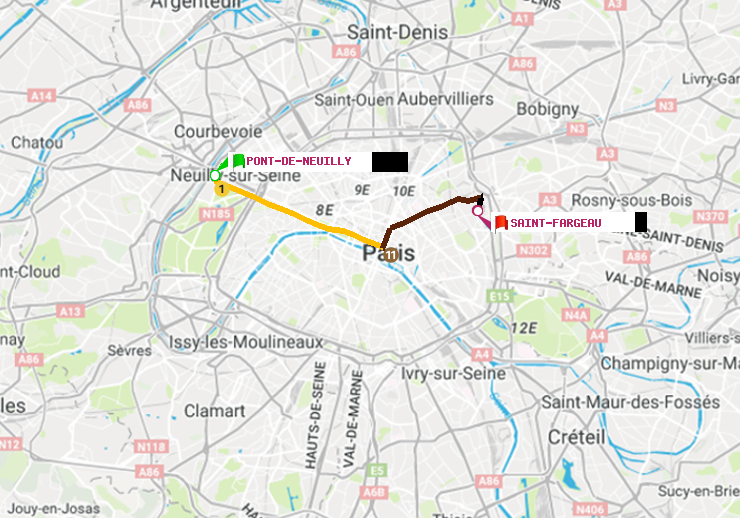 plan itinéraire ratp de Pont de Neuilly à Saint-Fargeau