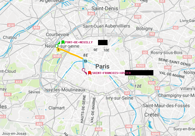 plan itinéraire ratp de Pont de Neuilly à Saint-Francois-Xavier