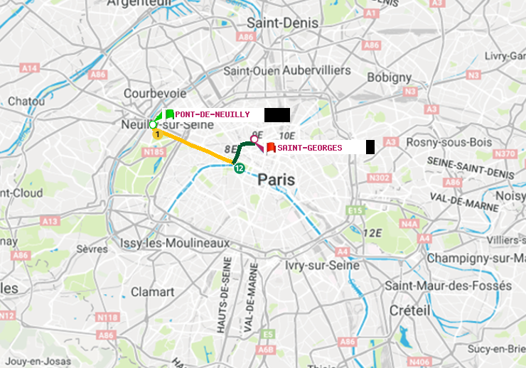 plan itinéraire ratp de Pont de Neuilly à Saint-Georges