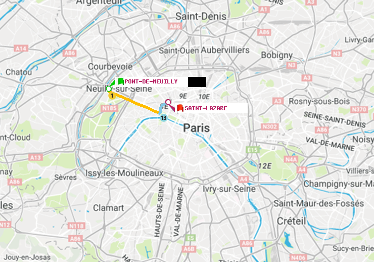 plan itinéraire ratp de Pont de Neuilly à Saint-Lazare