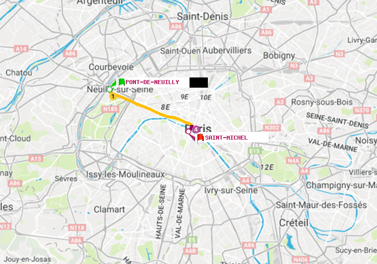 plan itinéraire ratp de Pont de Neuilly à Saint-Michel