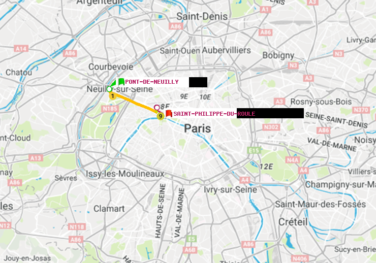 plan itinéraire ratp de Pont de Neuilly à Saint-Philippe du Roule