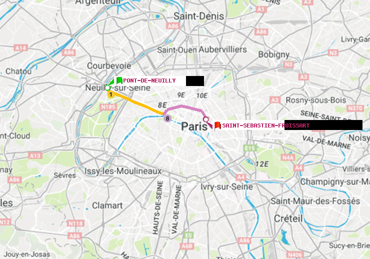 plan itinéraire ratp de Pont de Neuilly à Saint-Sébastien-Froissart