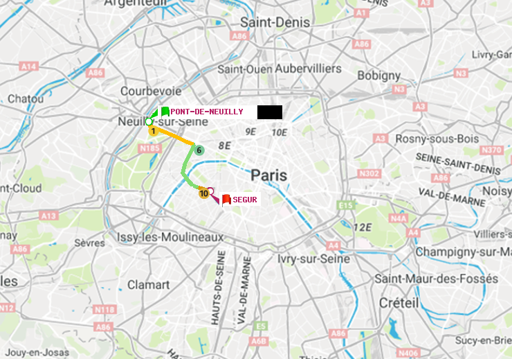plan itinéraire ratp de Pont de Neuilly à Ségur
