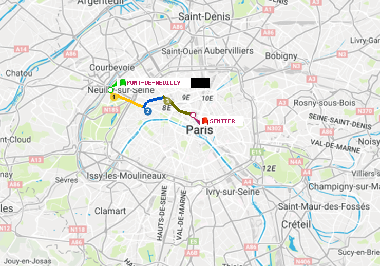 plan itinéraire ratp de Pont de Neuilly à Sentier