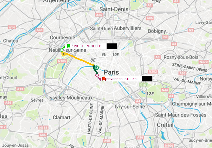 plan itinéraire ratp de Pont de Neuilly à Sèvres-Babylone